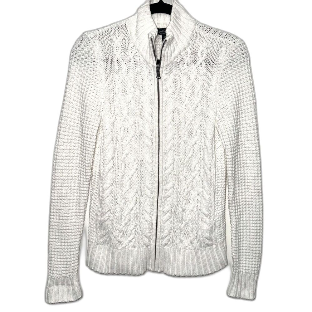 Lauren Ralph Lauren Jeans Co. Cable Knit Zip Up Sweater - White M